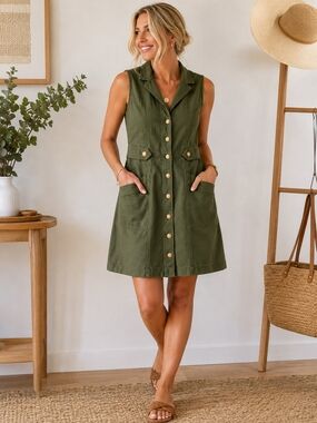 LOFT Olive Green Utility Safari Dress – New With Tags